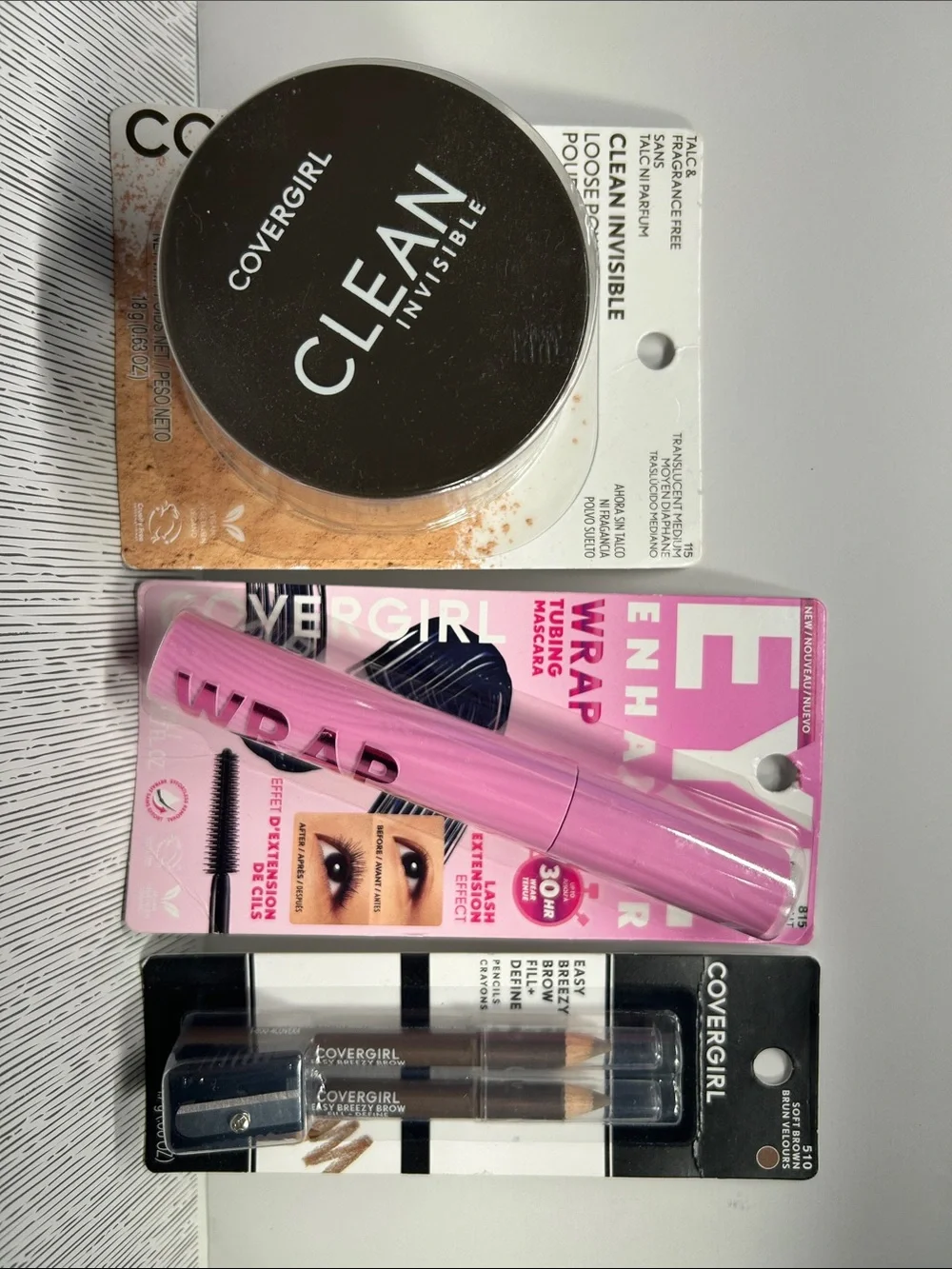 COVERGIRL Clean Invisible Powder with Pink Wrap Mascara & Brown Brow Pencils set